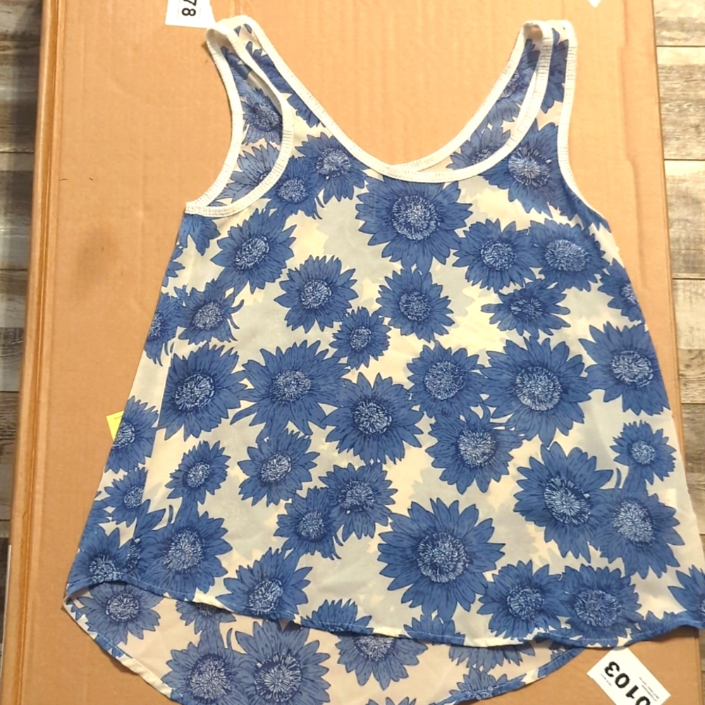 Mudd blue and white sheer top